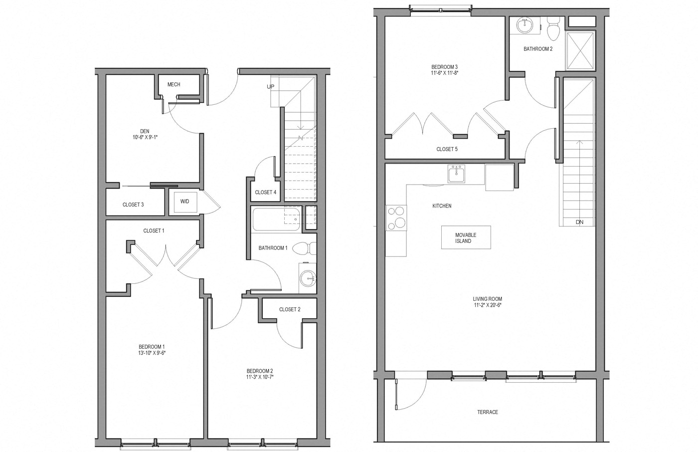 Floor plan for 3 beds, 2.5 baths, 1246 sqft